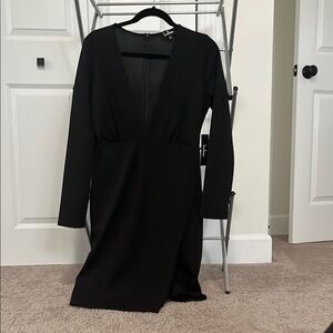 Lulu's Black Plunge Neck Sheath Mini Dress